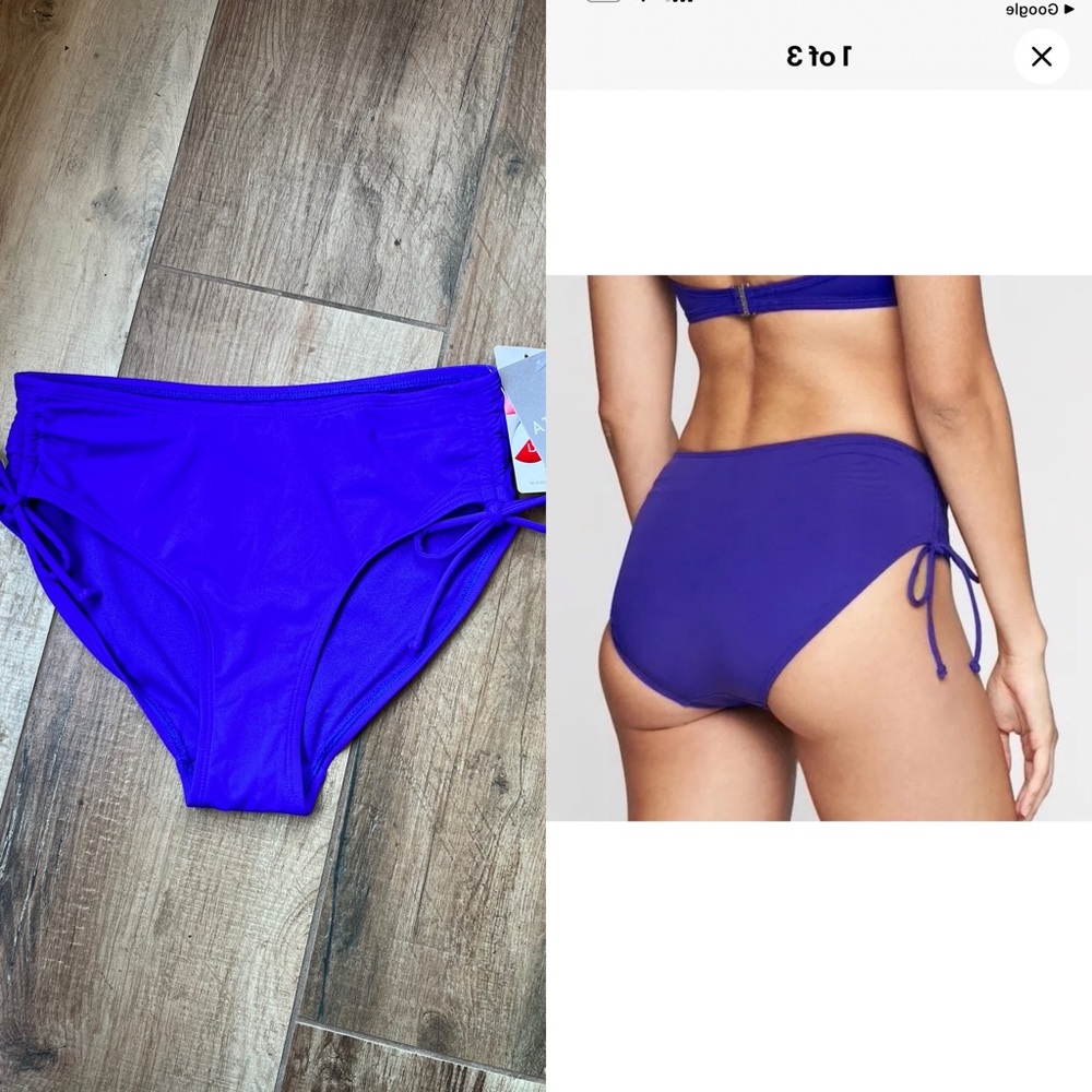 Athleta Full Scrunch Blue Purple Ruched Swim Bikini Bottom Size XXS